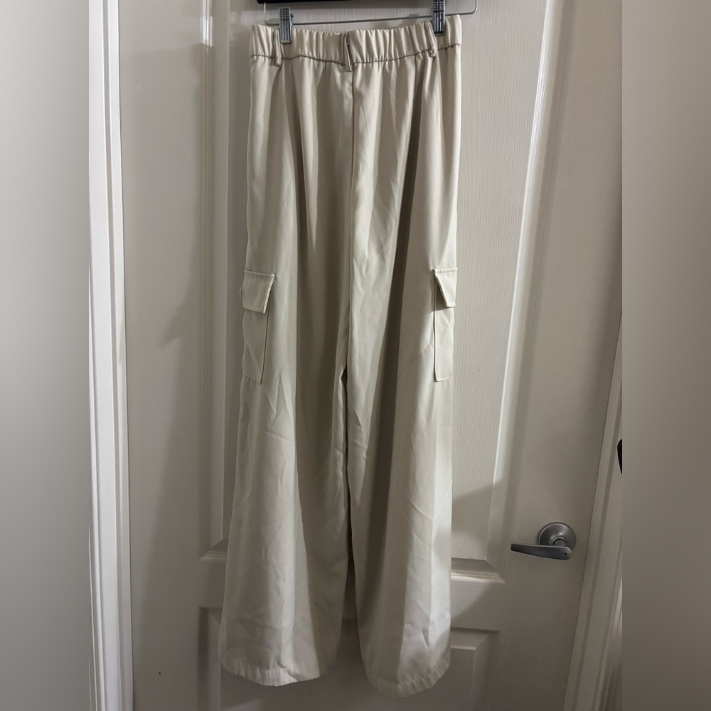 Chic Cream Wide Leg Women's Pants - Picture 3 of 4